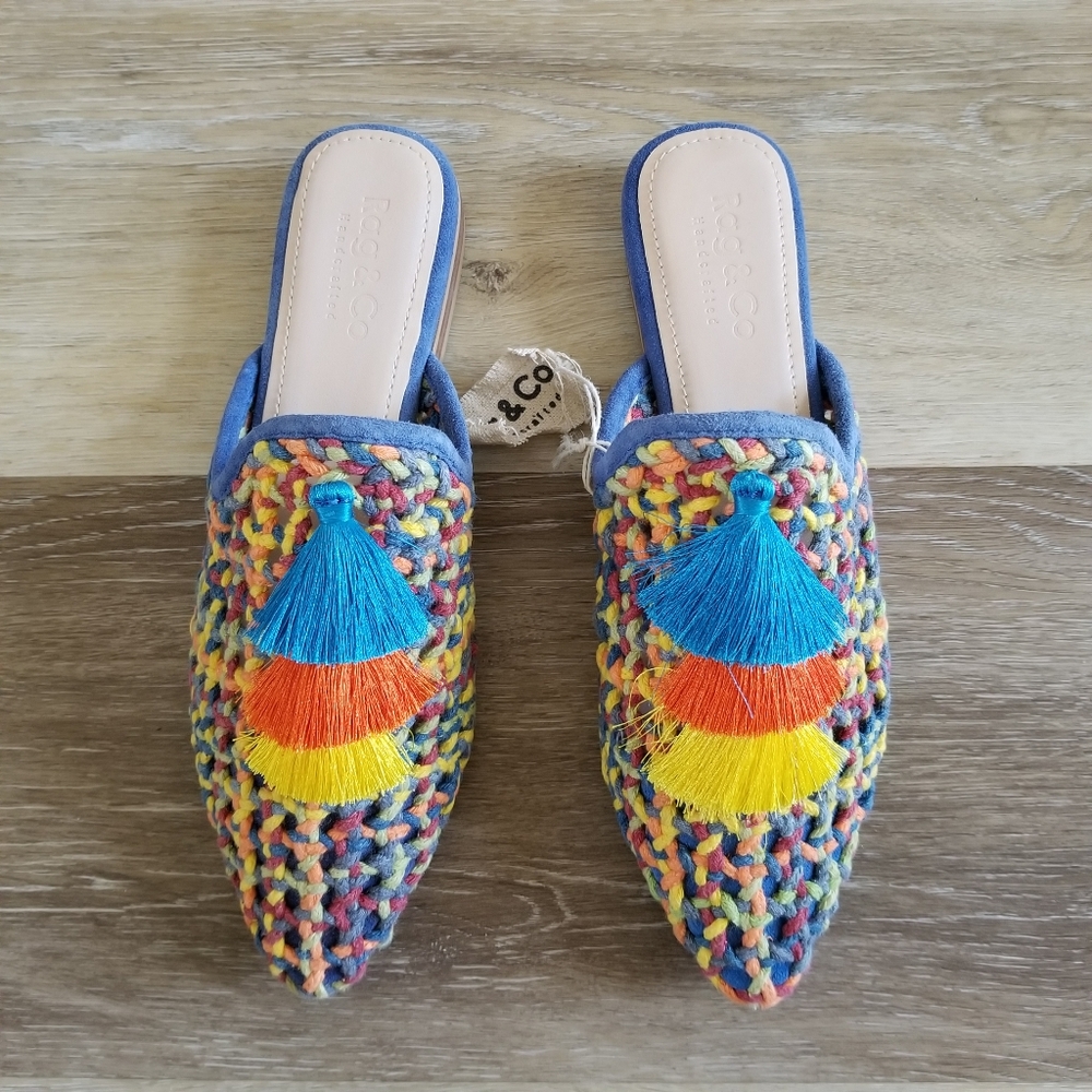 NWT Rag & Co Zooey Rainbow Colorful Woven Mules Flats Boho Style Size 7